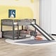 preview thumbnail 4 of 15, Full Over Full Low Bunk Bed with Fence and Ladder for Toddler Kids Teens,Elegant Children Bed,Grey