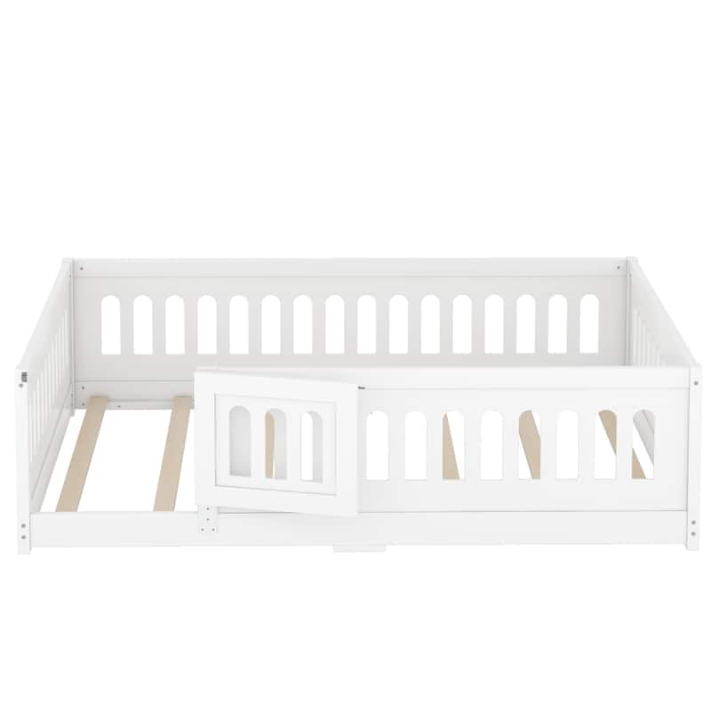 Full Size Montessori Floor Bed with Safety Guardrails & Door - 300LB Capacity