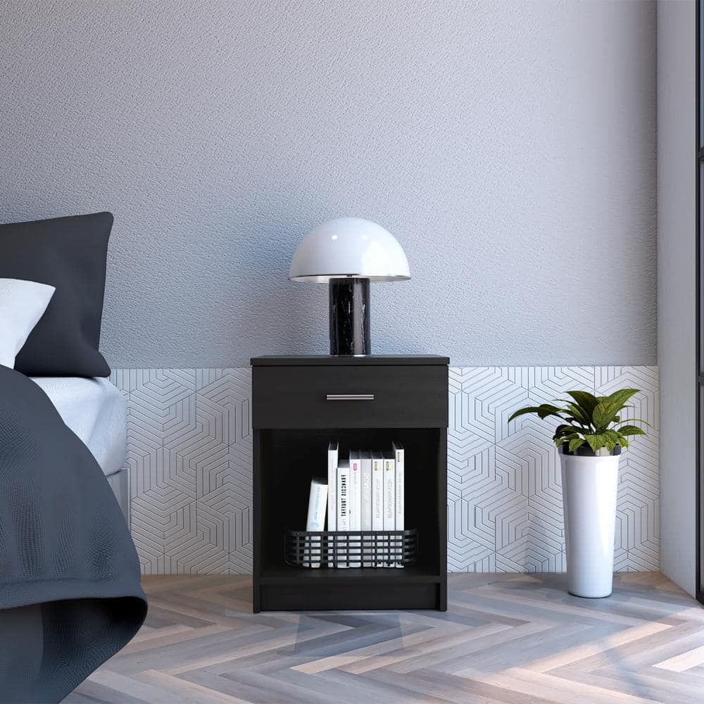 Bedroom Nightstand,One Drawer, Low Shelf, Superior Top, Black