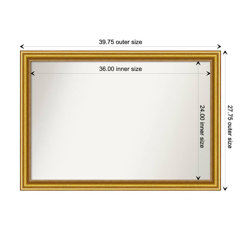 Townhouse Gold Framed Non-Beveled Custom Wall Mirror, Bathroom Vanity Mirror - Outer Size: 39.75 x 27.75