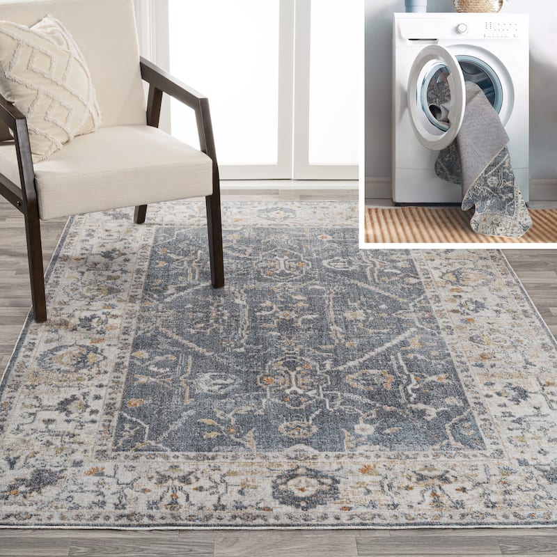 JONATHAN Y Amoeba Rustic Border Low-Pile Machine-Washable Area Rug