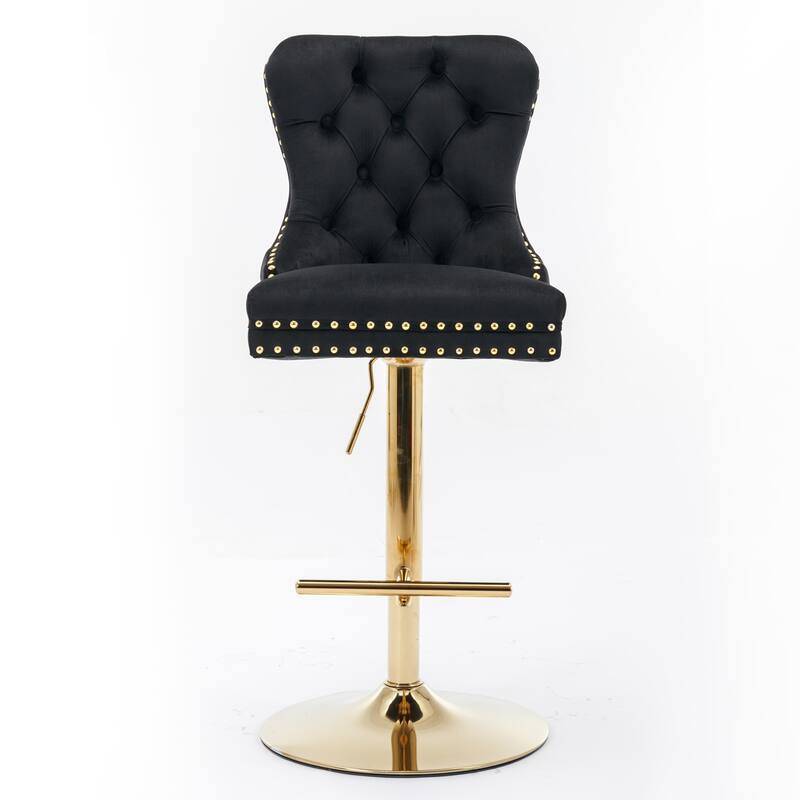 Thick Golden Swivel Velvet Barstools Adjusatble Seat Height, Upholstered Bar Stools with Backs Tufted - N/A