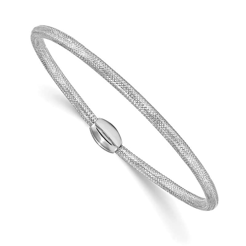 Curata 14k White Polished Mesh Stretch Bracelet