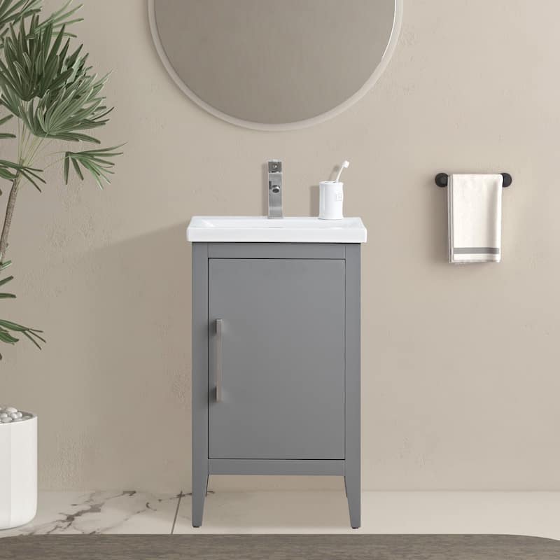 Vanity Art 20" or 24" or 30" Single Sink Bathroom Vanity Cabinet with Ceramic Top - 20"/Brushed Nickel - Cashmere Gray