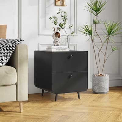Modern Steel Nightstand Storage Cabinet,Small Dresser with 2 Drawers and Circular Handle，Sofa Table with Sturdy Frame