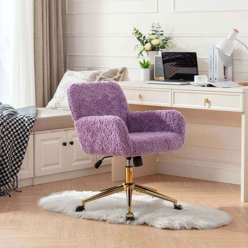 GDF Studio - Modern Upholstered Swivel Home Office Chair with Golden Metal Base and Artificial Rabbit Hair Comfort