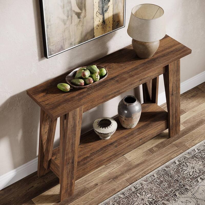 41.3" Farmhouse Console Table with Storage, 2-Tier Rustic Narrow Wooden Entryway Table for Living Room, Hallway, Foyer