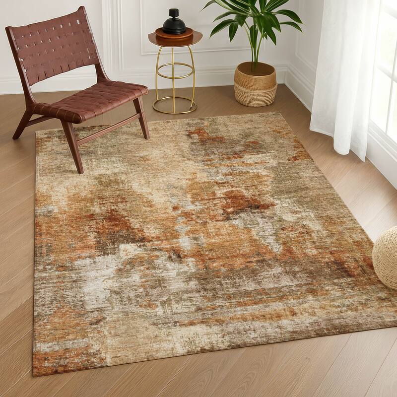 Machine Washable Indoor/ Outdoor Abstact Contemporary Chantille Rug
