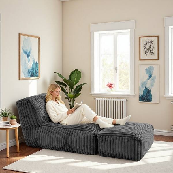 Corduroy Modular Floor Lounge Chairs with Convertible Sofa Bed Design ...