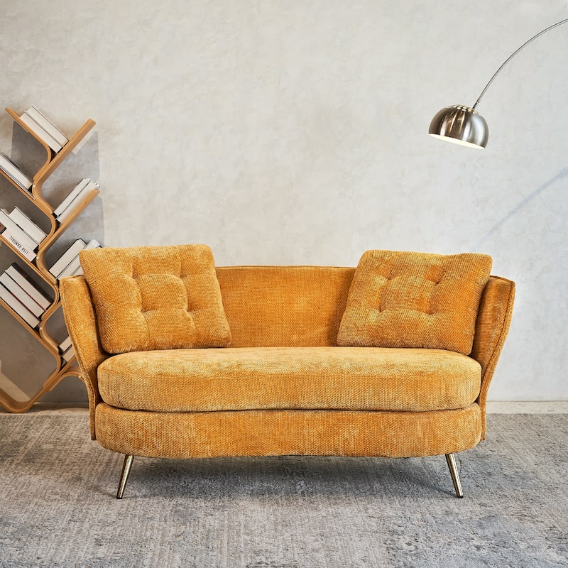 Upholstered Loveseat Sofa Chair with Golden Metal Legs - Yellow