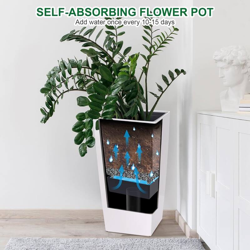 30" Set of 2 Self-Watering Planters, Flower Pots for Front Porch, Patio & Garden
