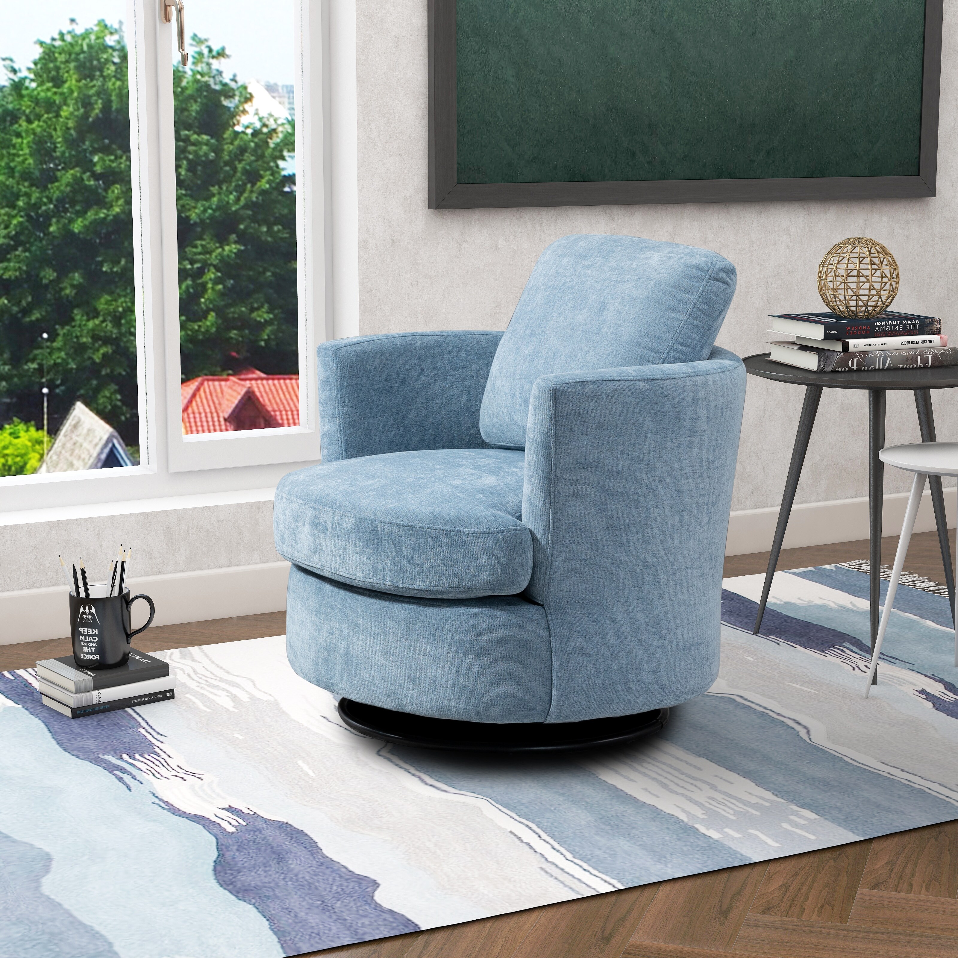 Blue round swivel sale chair