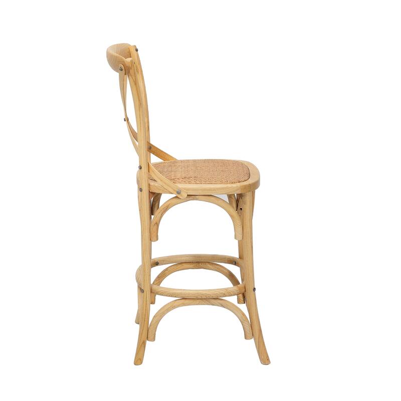 Porthos Home Ziva Counter Stools Set of 2, Elm Wood with Woven Rattan