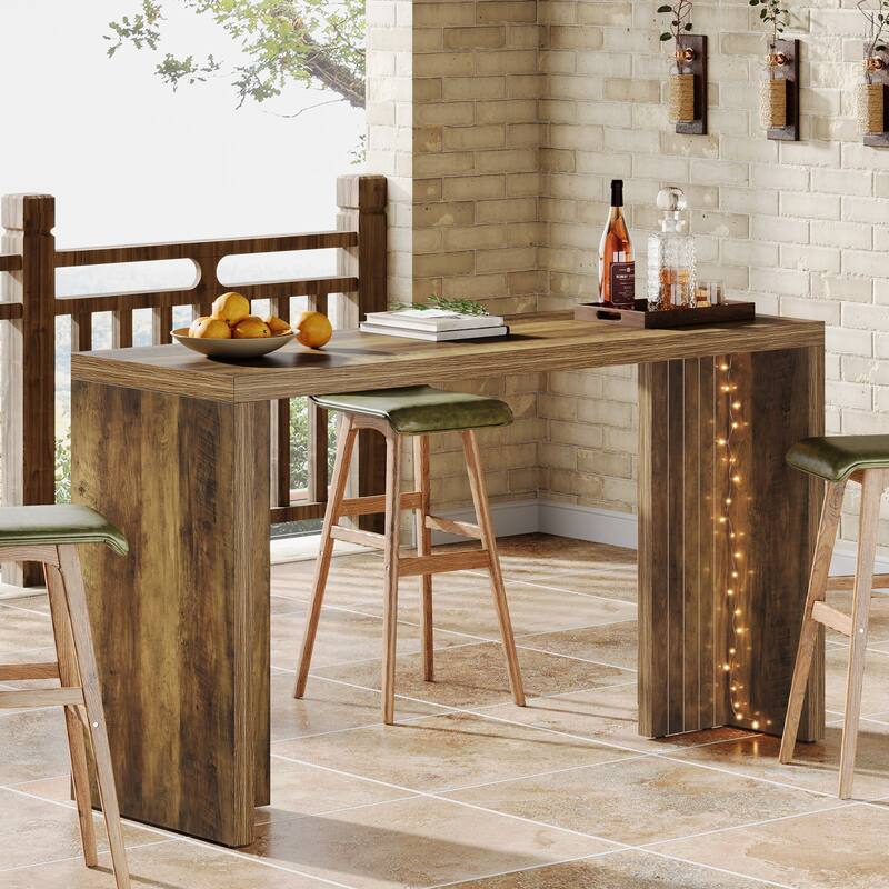 Home Bar Unit, 55.12-Inch Bar Table with Large Tabletop - 55.12" L x 19.69" W x 35.83" H