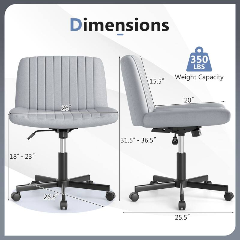 Extra Wide Armless Desk Chair with Adjustable Height and Linen Upholstery Criss Cross Swivel Base