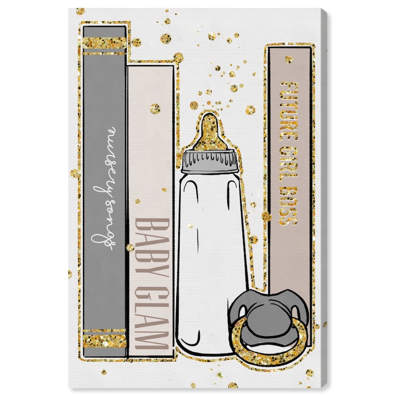 Wynwood Studio Canvas Fashion and Glam Baby Glam Books Beige Gray and Metallic Gold Glam Wall Art Canvas Print