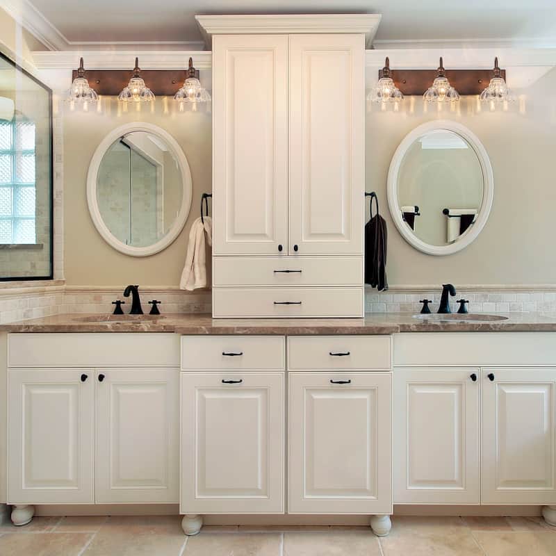 3/4-Light Vintage Bathroom Vanity Light with Clear Trumpet Glass Shades