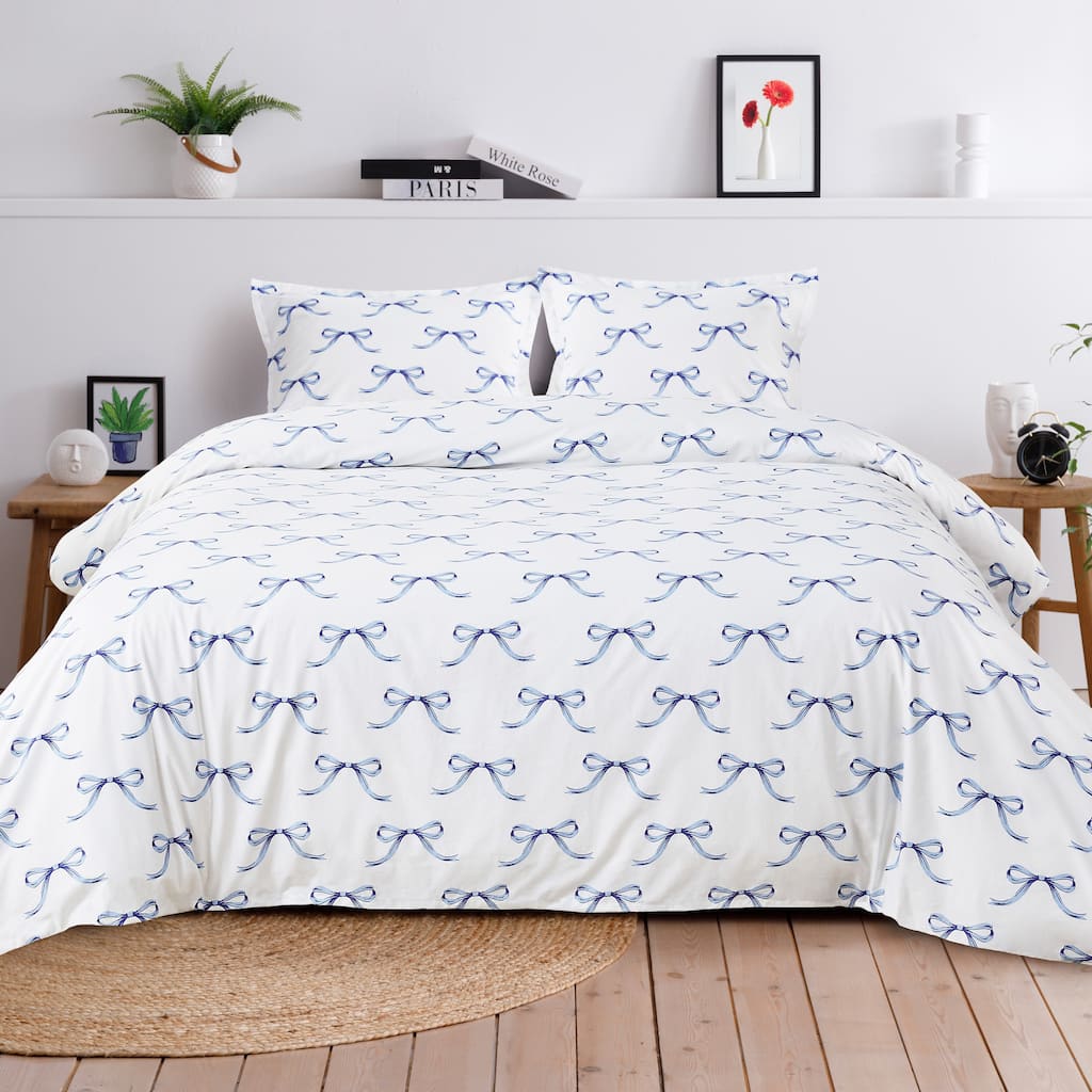 Gentle Ribbons Cotton Duvet Set Blue