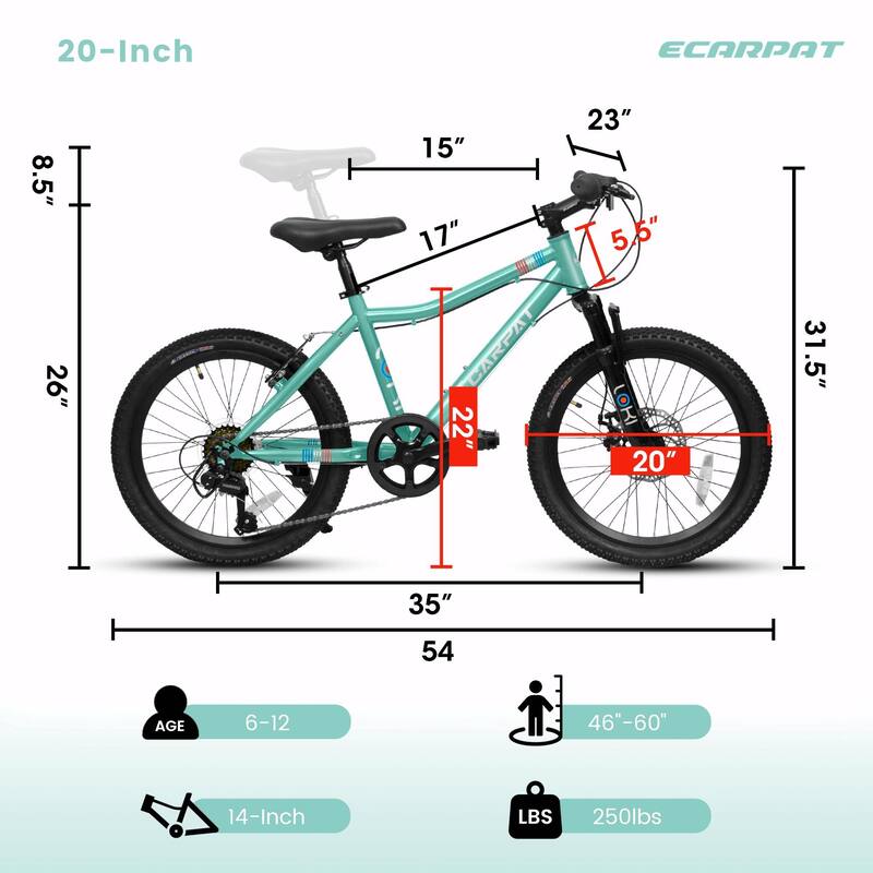 20-Inch Kids' Bike - 7-Speed, Boys & Girls Mountain Bike for Ages 6-12