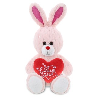 DolliBu I LOVE YOU Sparkling Plush Cute Rose Gold Bunny with Heart - 8 inches