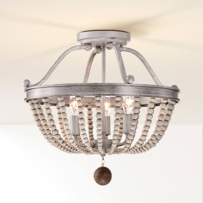 Onos 17 Inch Natural Vintage Bead Semi Flush Mount 3-Light