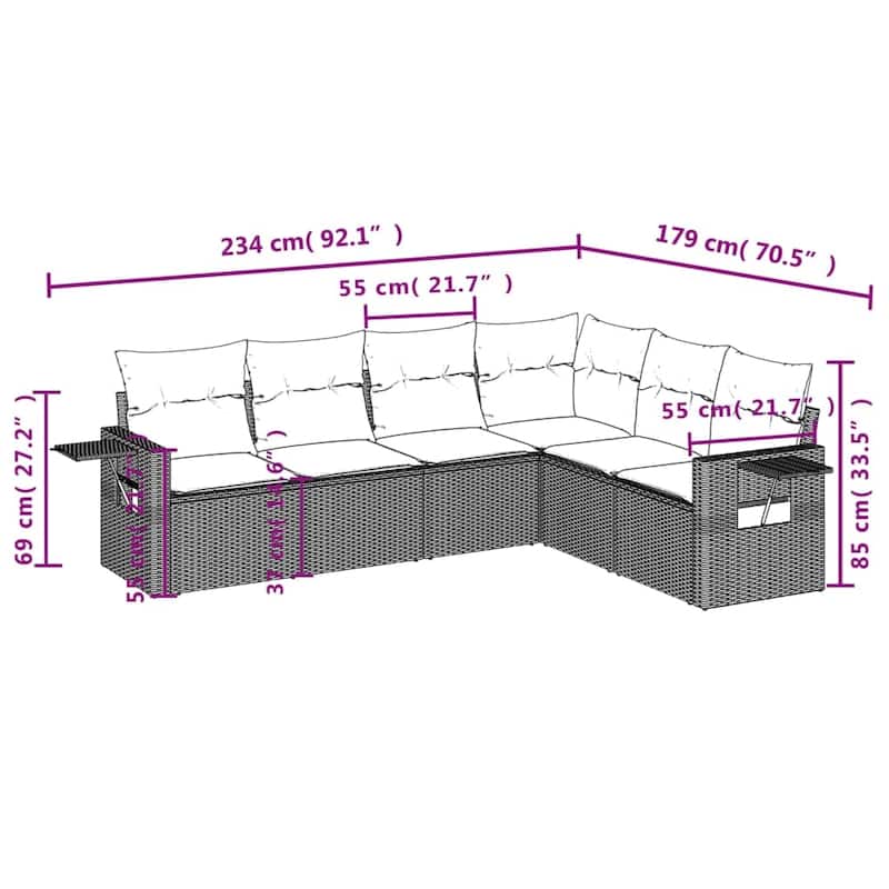 vidaXL Patio Sofa Set with Cushions Outdoor Conversation Furniture Poly Rattan - 24.4 x 24.4 x 27.2