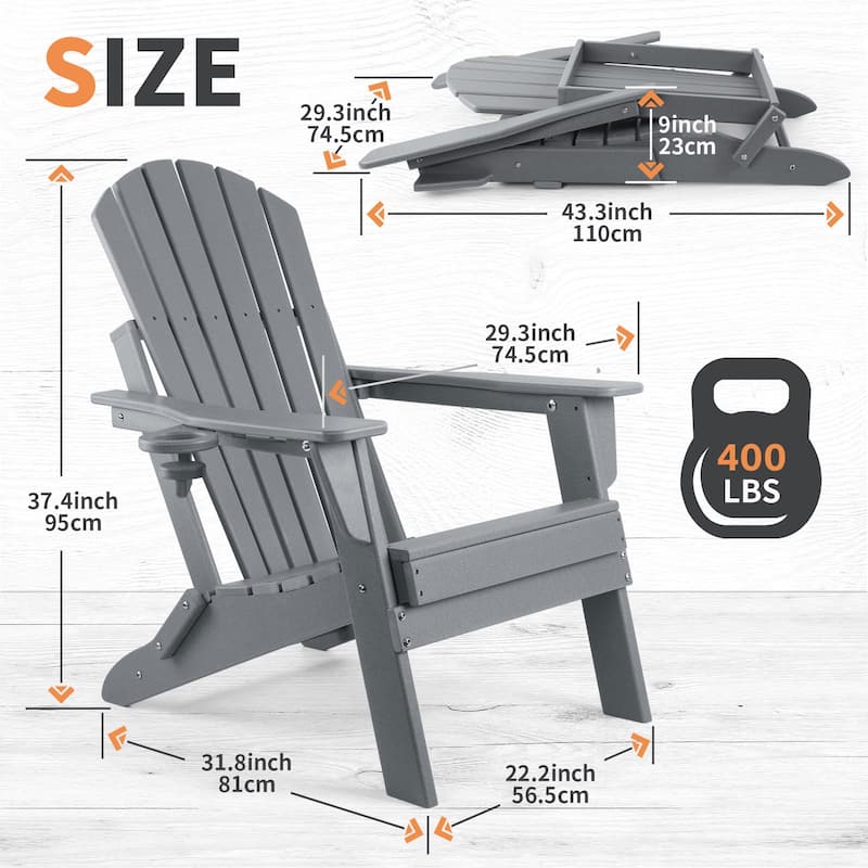 Vrakae Folding Adirondack Chair with Cup Holder