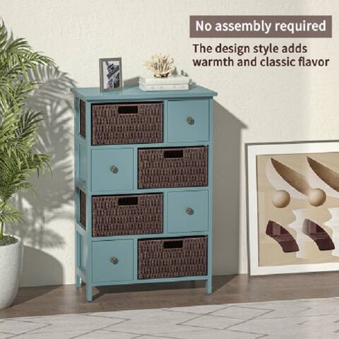 Storage Cabinet, Accent Cabinet, with 4 Drawers and 4 Baskets , for Kitchen/Dining/Entrance/Bedroom (Blue)