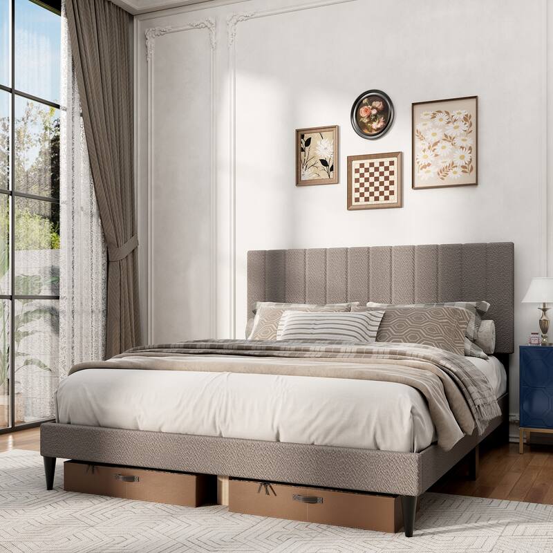 Queen Size Upholstered Platform Bed - Grey