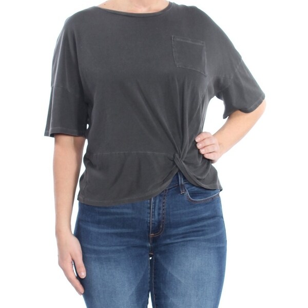 LUCKY BRAND Womens Gray Pocketed Twist Hem Short Sleeve Crew Neck T-Shirt Top Size: L