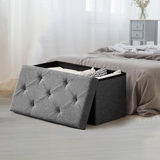 Folding Storage Ottoman Bench, Large End of Bed Storage Foot Rest Stools Ottoman Storage Chest with Padded Seat