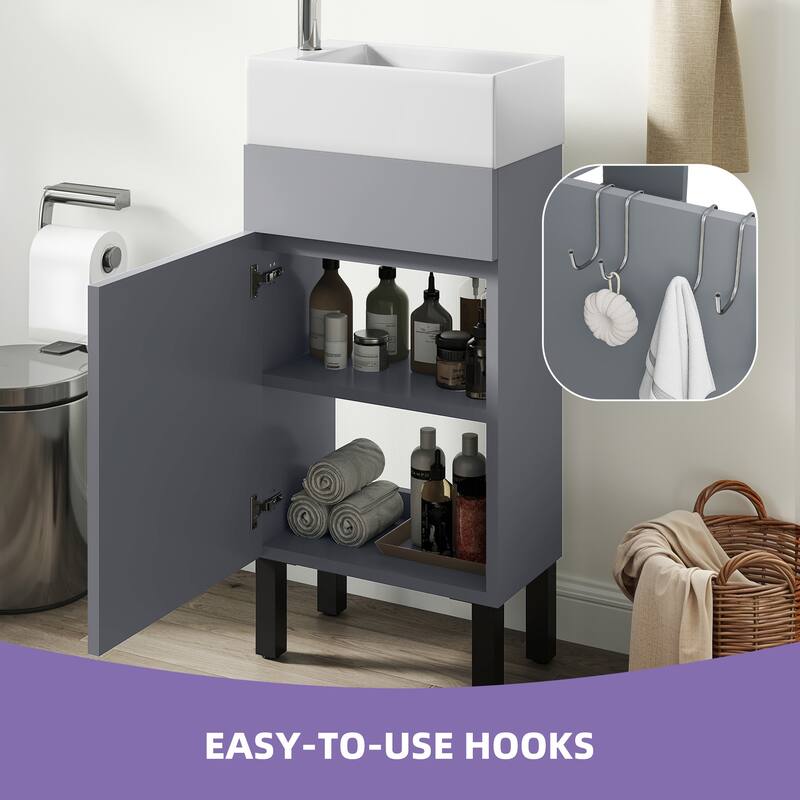 Moasis 15.7 Inch Freestanding Bathroom Vanity with Cabinet Storage and Modern Design