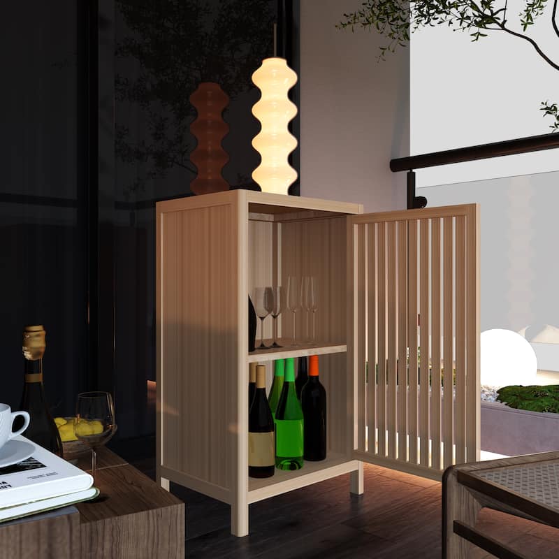 Bathroom Bamboo Storage Cabinet, Side Storage Organizer Cabinet, Freestanding Floor Cabinet with Door and Shelf
