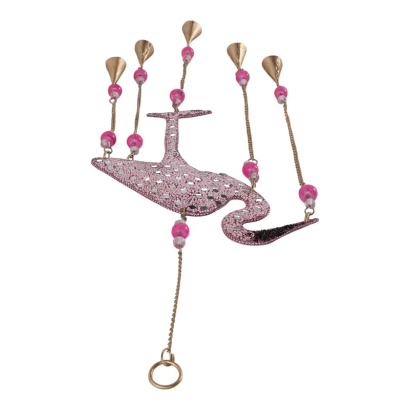 Metal Beaded Mosaic Glass Flamingo Chime with Gold Bells - 22" Pink - 10" x 1" x 22"