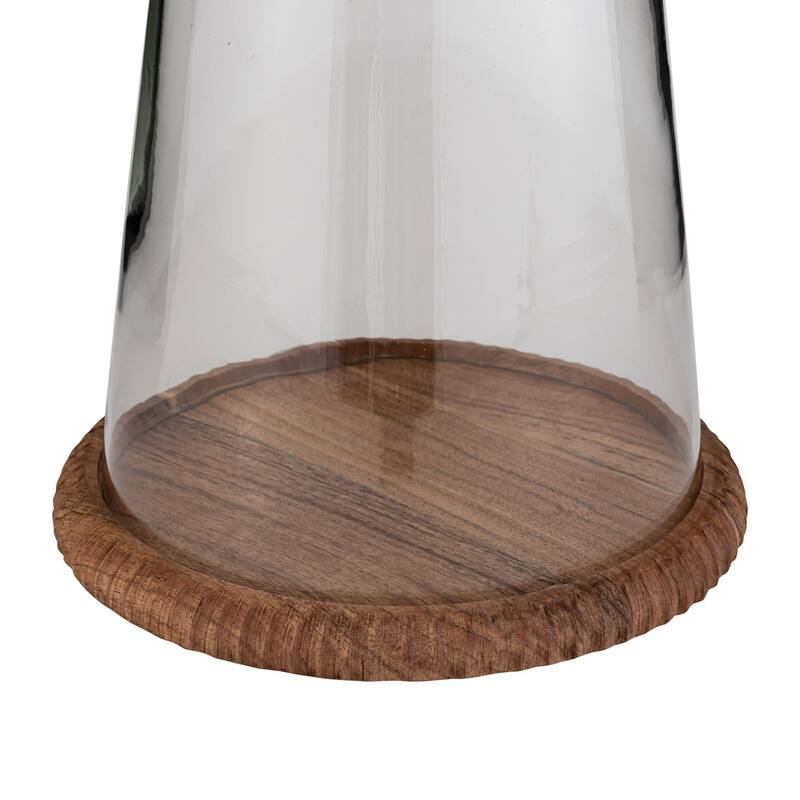 Tapered Glass Candle Lantern with Acacia Wood Base - 11.5"