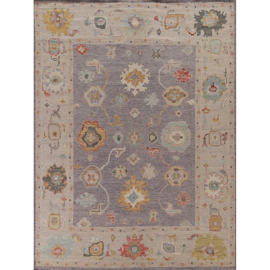 Hand Knotted Oriental 100% Wool Carpet Transitional All-Over Purples Oushak Area Rug - 9' 8'' X 8' 3''