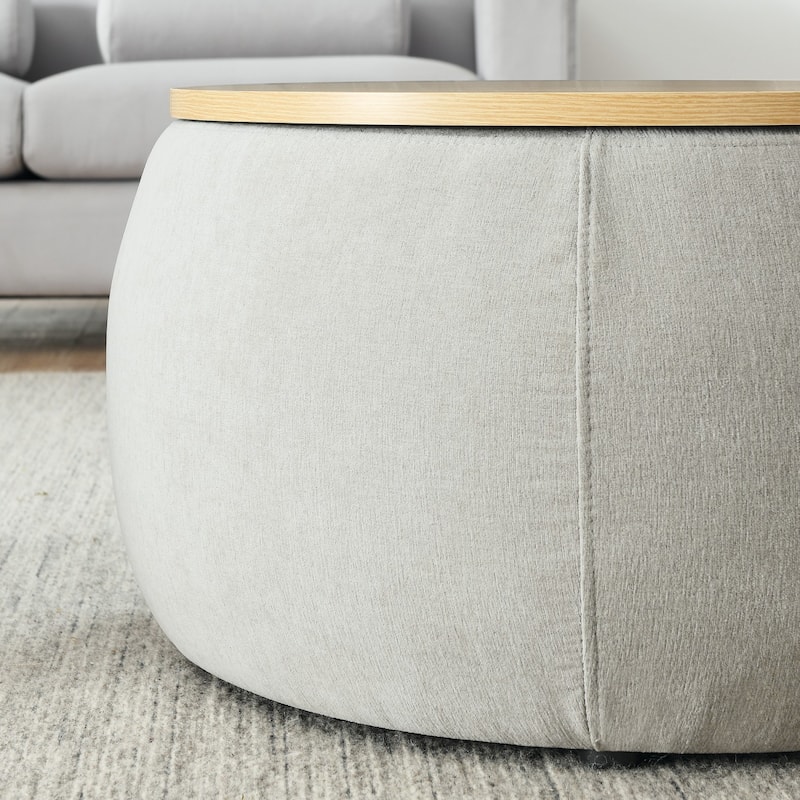 Round Storage Ottoman, 2 in 1 Function, Work as End table and Ottoman,with small seat