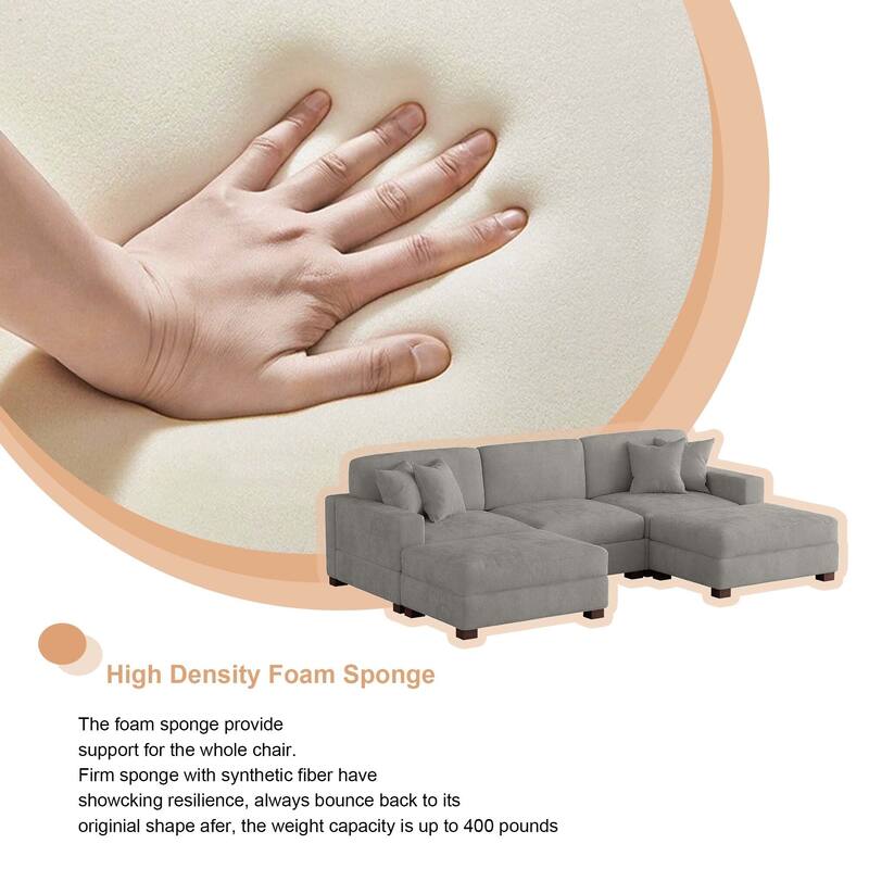 Oversized Chenille Modular Sectional Sofa Conversation Set with 2 Ottomans