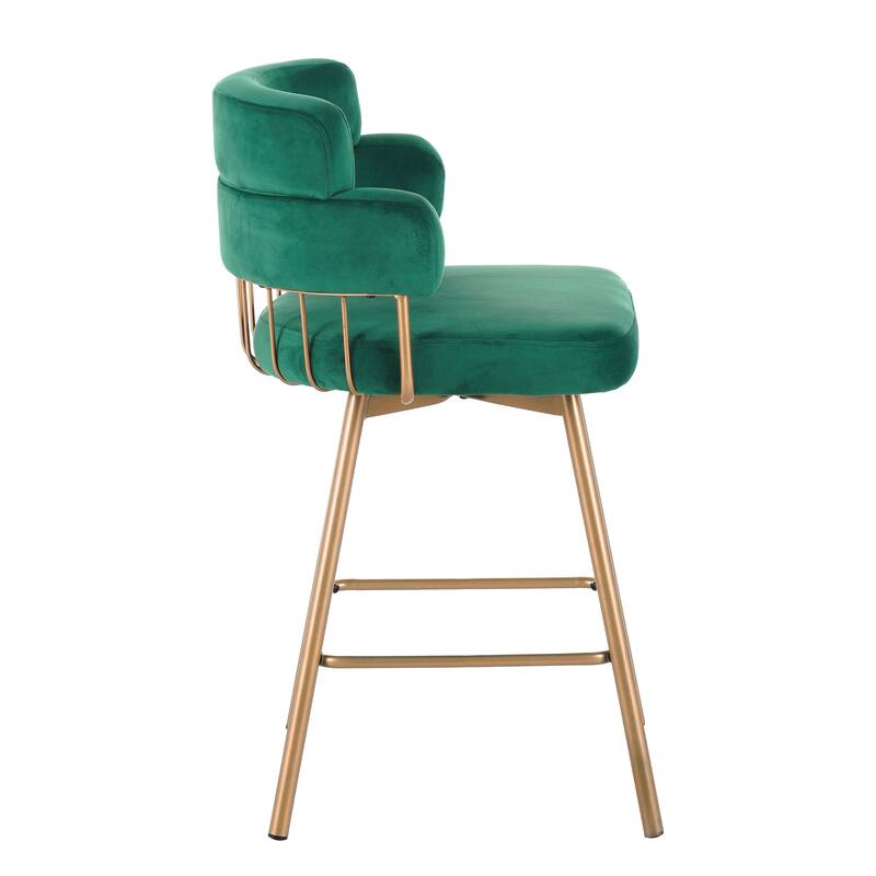 Roomfitters 26-Inch Swivel Counter Height Bar Stools Set of 2, Modern Industrial Upholstered Bucket Seat with Golden Legs, Green