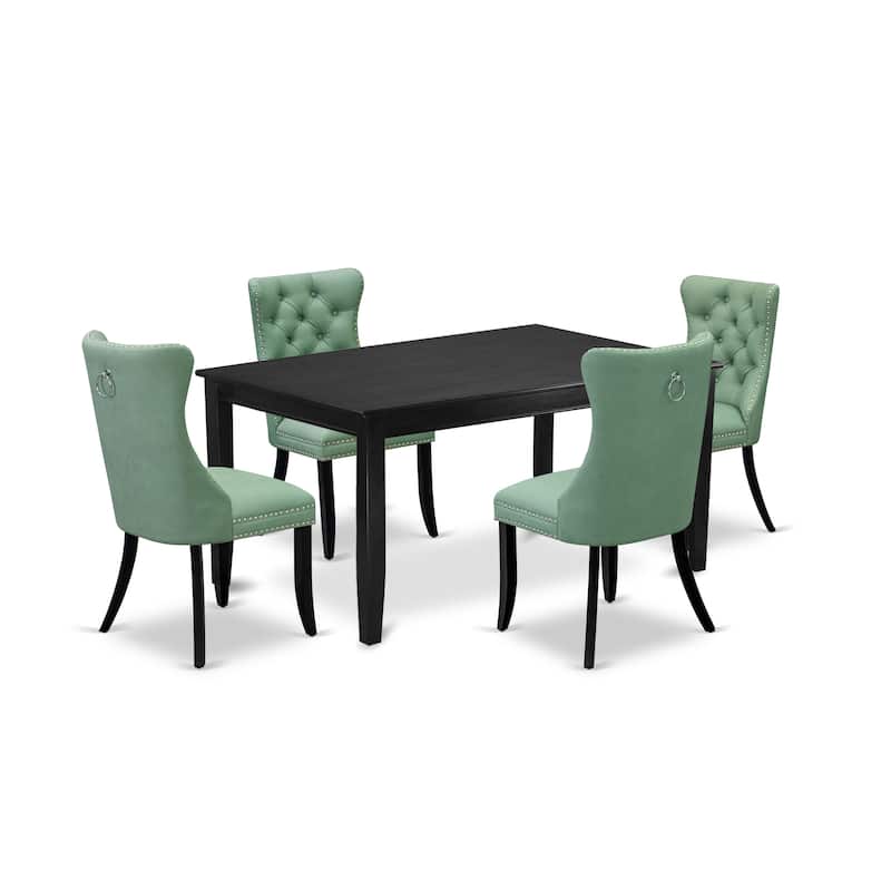 East West Furniture Kitchen Table Set Contains a Rectangle Dining Table and Upholstered Chairs, Black (Pieces Options) - DUDA5-BLK-22