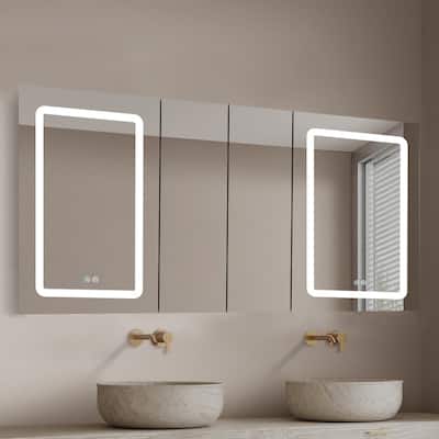 60x30 Inch Double Door Lighted Medicine Cabinet with Mirror Defogging