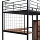preview thumbnail 38 of 38, Artsy Twin Size Metal Loft Bed with Desk and Metal Grid, Stylish Metal Frame Bed with Lateral Storage Ladder and Wardrobe, White