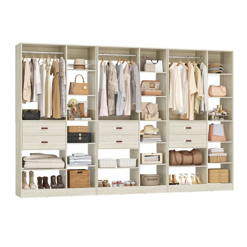 40'' Large Closet System with 10 Shelves and 2 Drawers, Freestanding Closet Organizer with Hanging Rods