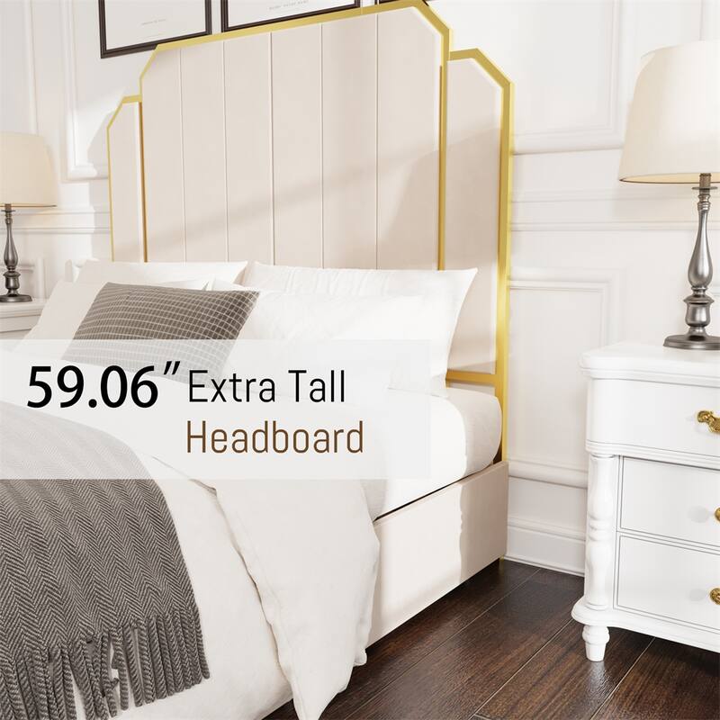 Queen Size Upholstered Platform Bed with 4 Drawers and Legs