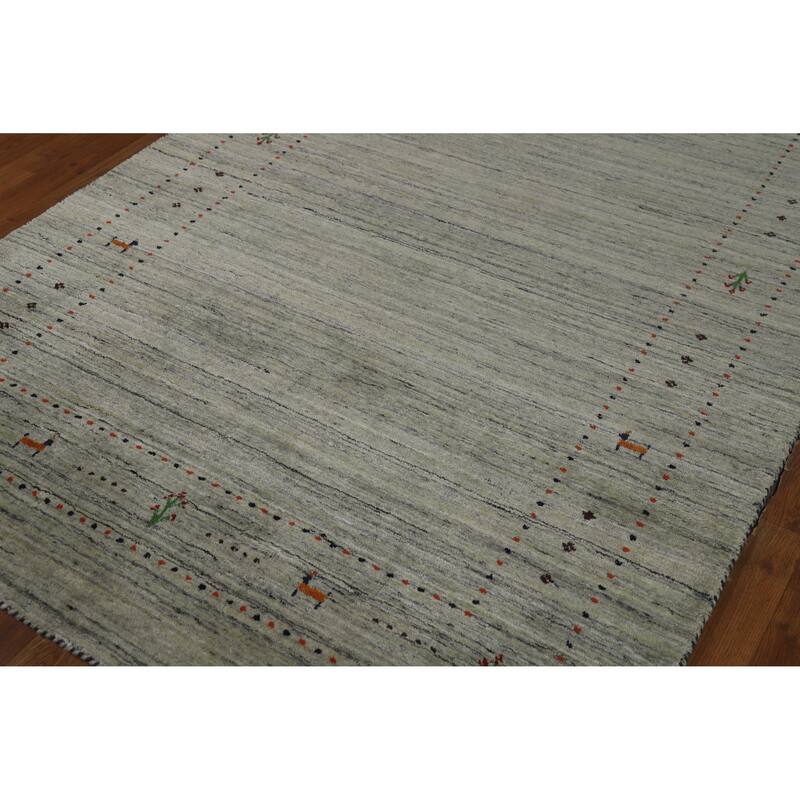 Hand Knotted Oriental 100% Wool Carpet Tribal Animal Pictorial Greys & Charcoal Gabbeh Area Rug - 8' 1'' X 5' 0''