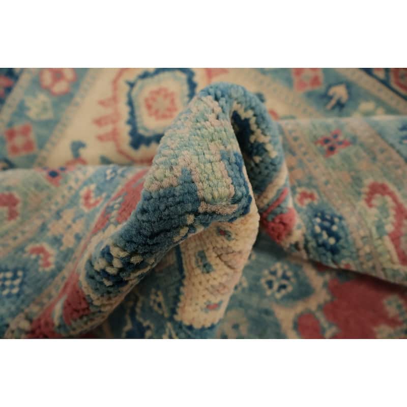 Hand Knotted Oriental 100% Wool Carpet Traditional Geometric Pink Kazak Area Rug - 11' 9'' X 9' 1''