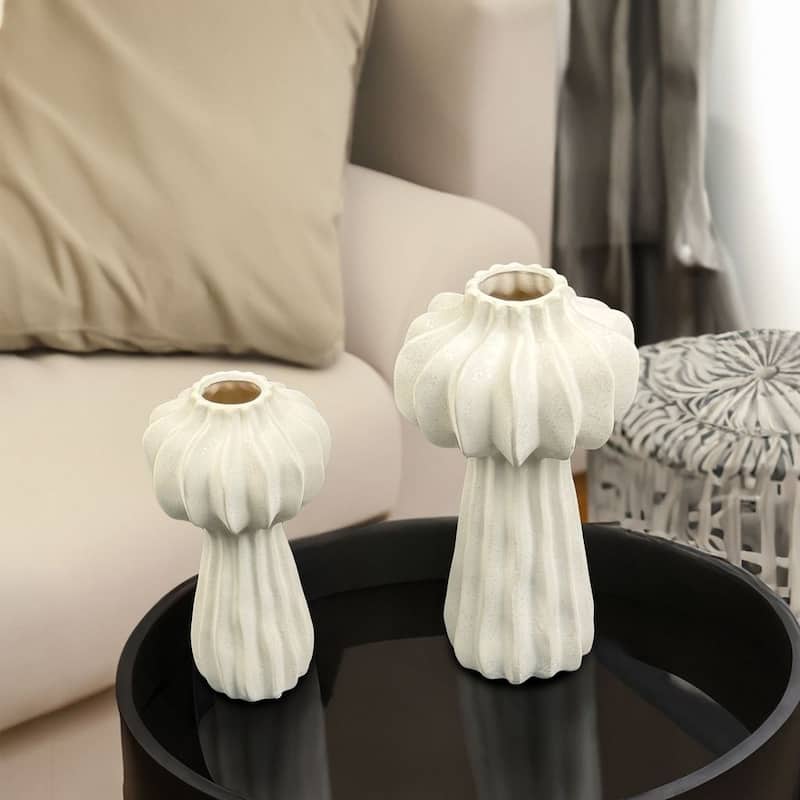 Set of Two White Cactus Inspired Vase Set