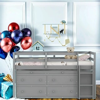 Twin Size Bunk Bed with Retractable Writing Desk and 4 Drawers ,Versatility Galore