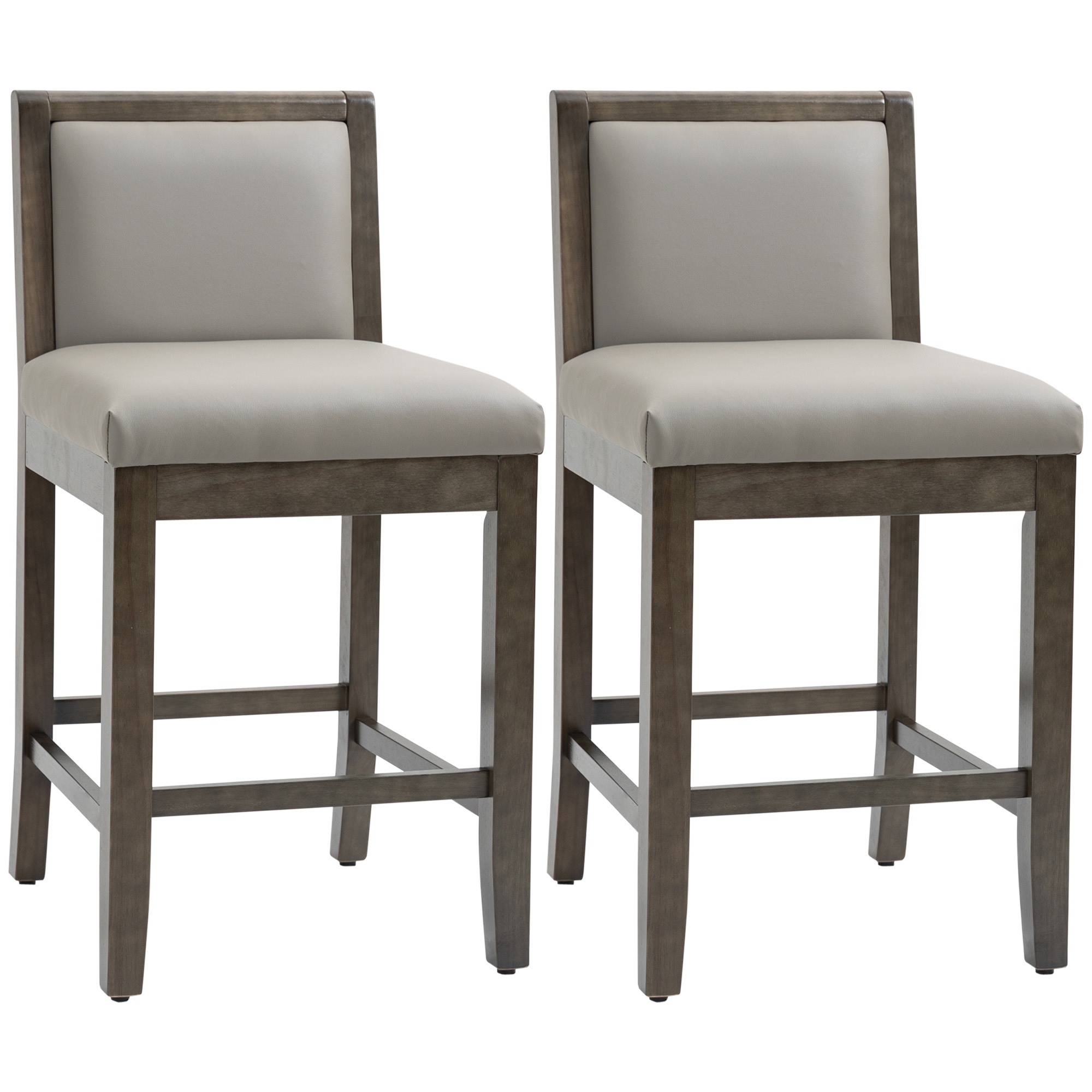 HOMCOM 25.5 Counter Height Bar Stools Set of 2 PU Leather Kitchen Stool Upholstered Bar Chairs Grey On Sale Bed Bath Beyond 36638686