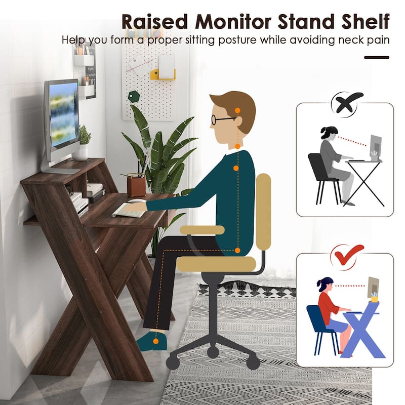 Gymax Computer Desk Study Writing Table Small Space w/ Drawer &